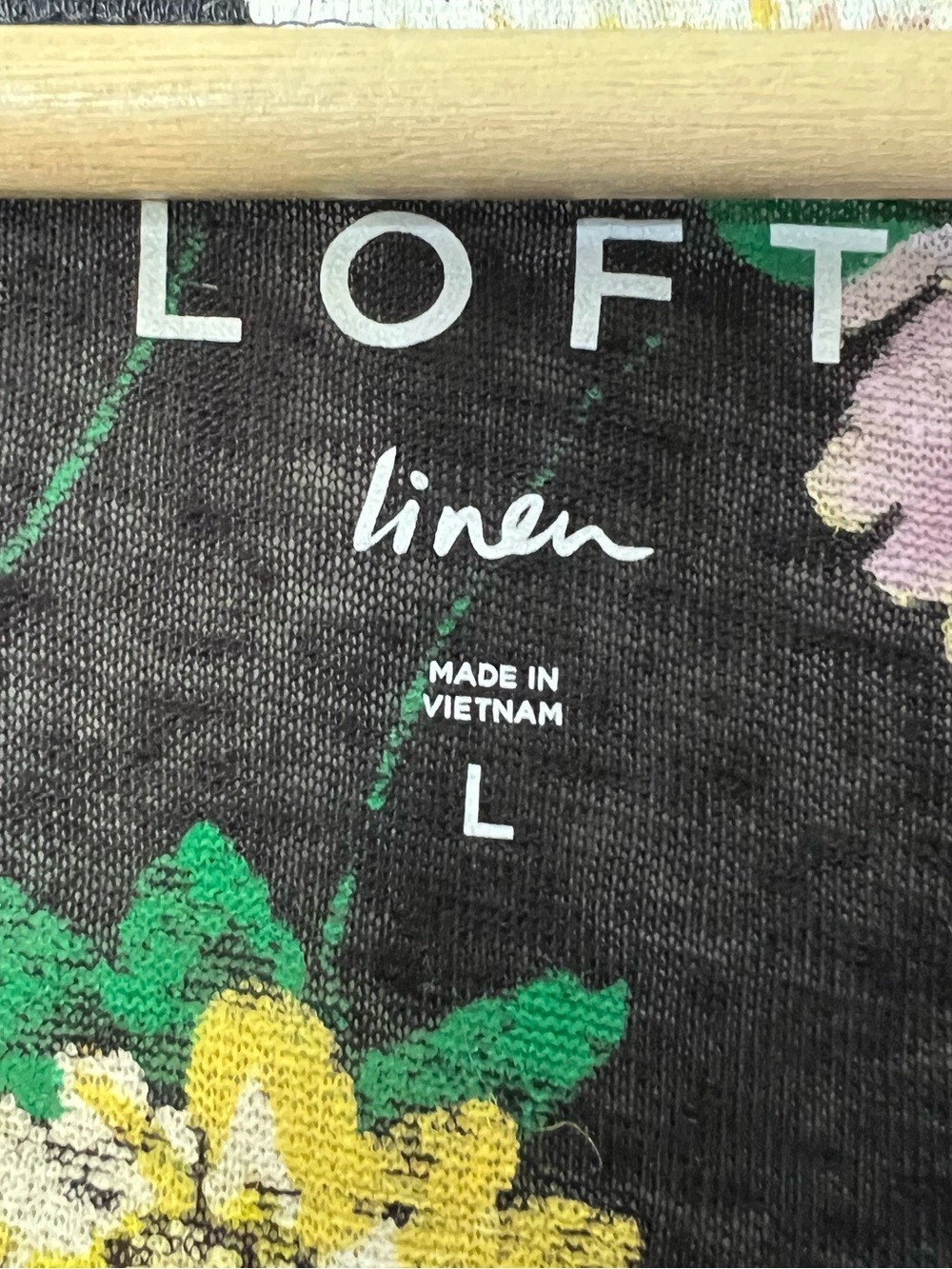 LOFT Black Floral Ruffle Sleeve 100% Linen Tee Spring - Picture 3 of 8